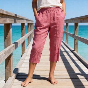 J. Jill  Linen Stretch 100% Linen Capri  Dark Pink